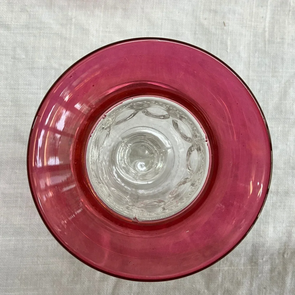 Vintage Cranberry Kings Crown Indiana Glass Cordial Liqueur Glasses Thumbprint 4